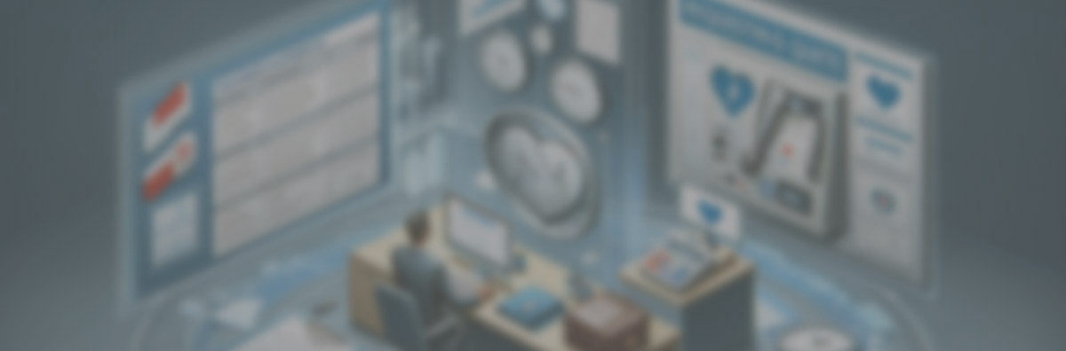 Blurred illustration of a futuristic control panel with various screens and buttons.