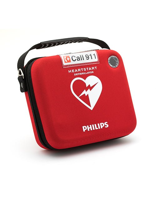 Philips Onsite AED Carry Case, red with Philips Heartstart in white letters and heart with lightning bolt - AED.US