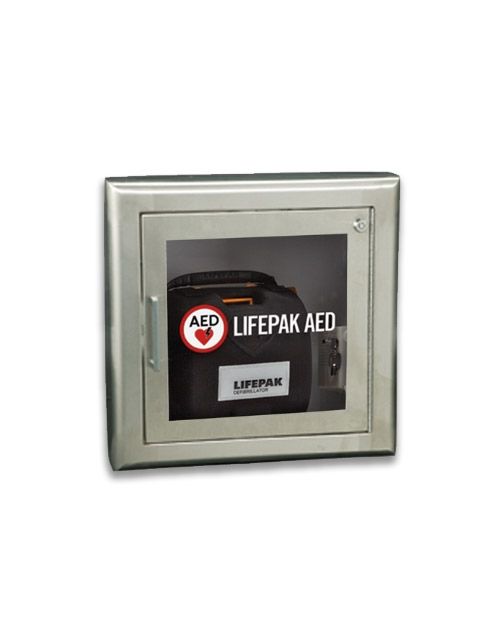 Physio-Control AED Wall Cabinet Semi-Recessed with Alarm (Stainless Steel)