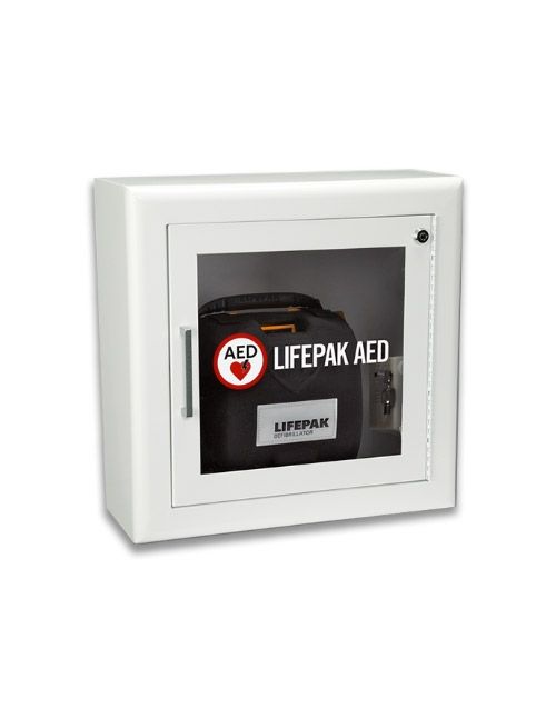 Physio-Control AED Wall Cabinet with Alarm (White) Semi-Recessed