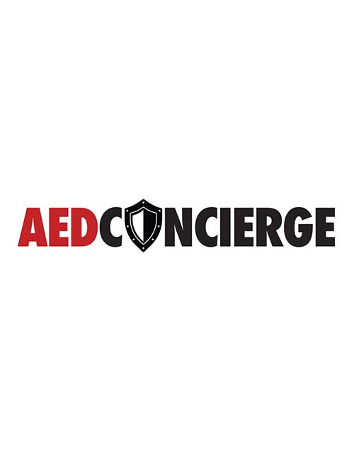 AED Concierge Logo with red "AED" and "Concierge" in black with a shield replacing the "O"