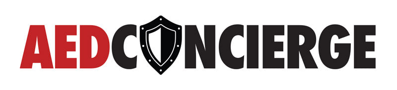 Logo of AED Concierge with a shield symbol between 'AED' and 'Concierge'.