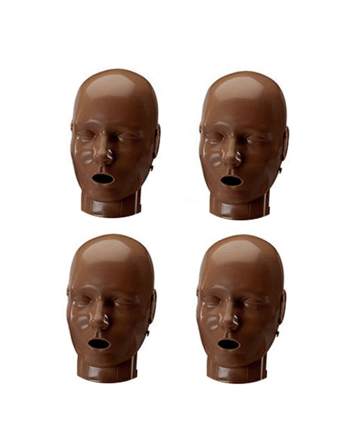 Prestan Professional Adult Manikin Jaw Thrust Head Assembly - Dark Skin (4-pack)